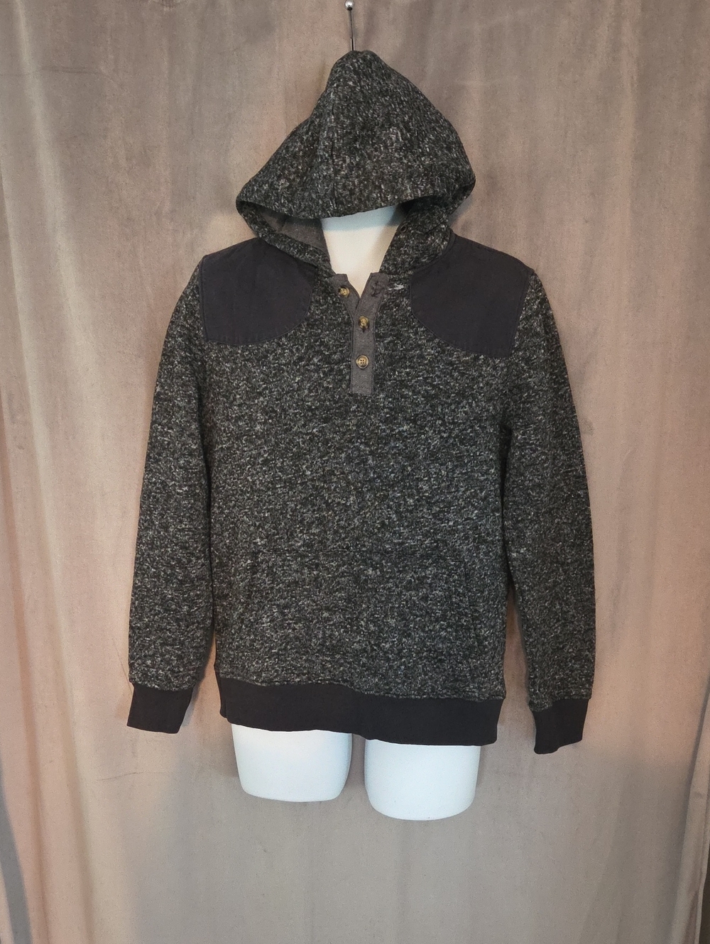 Men's Dravus Size Medium Dark Gray Hooded Henley Pullover Sweatshirt